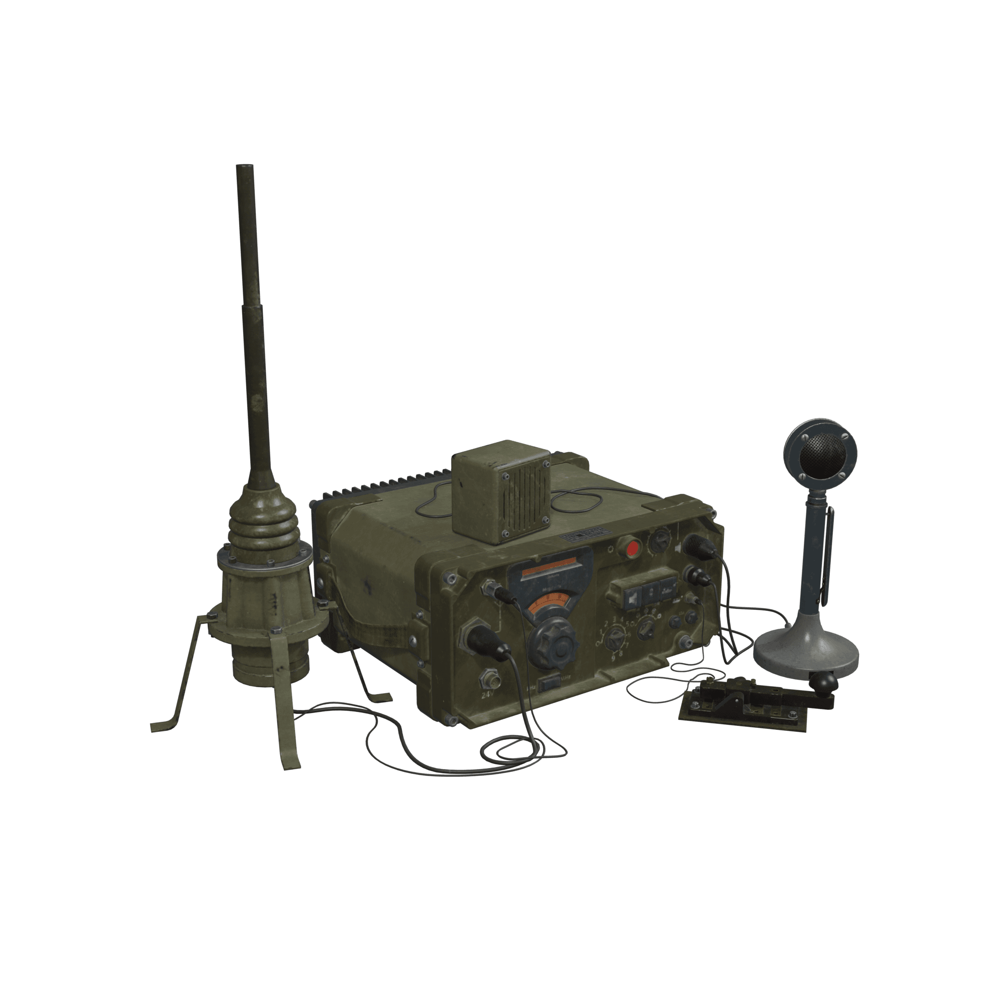 Vintage radio transceiver set isolated on a transparent background